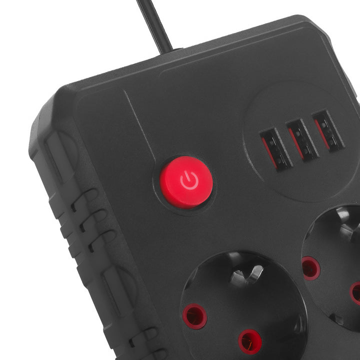 Listwa zasilająca Maclean, przedłużacz 2 gniazda + 3xUSB, 110-240V AC 50/60Hz, 2.1A max 2500W, 3 m, czarna, MCE388 B