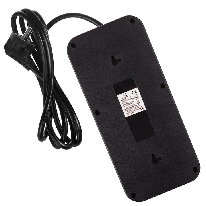 Listwa zasilająca Maclean, przedłużacz 6 gniazd + 4xUSB, 110-240V AC 50/60Hz, 2.1A max 2500W, 1,5 m, czarna, MCE389 B