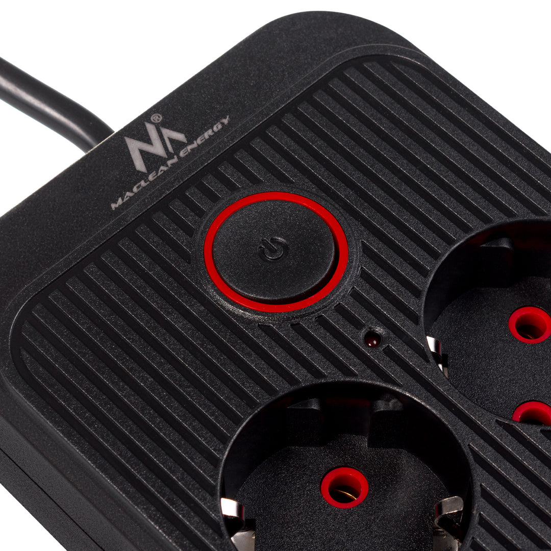 Listwa zasilająca Maclean, przedłużacz 6 gniazd + 4xUSB, 110-240V AC 50/60Hz, 2.1A max 2500W, 1,5 m, czarna, MCE389 B