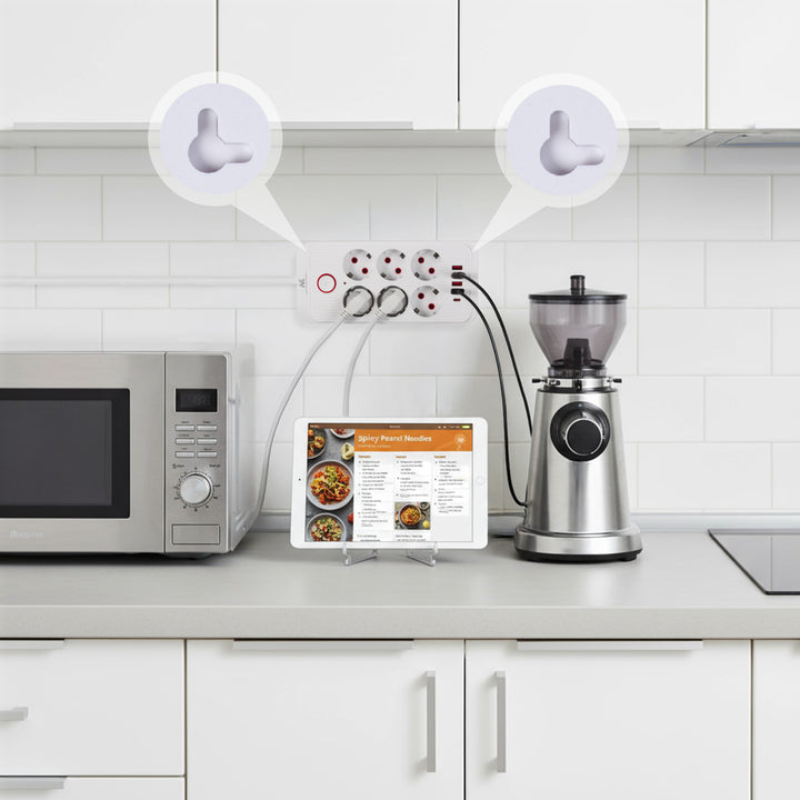 Listwa zasilająca Maclean, przedłużacz 6 gniazd + 4xUSB, 110-240V AC 50/60Hz, 2.1A max 2500W, 3m, biała, MCE391 W