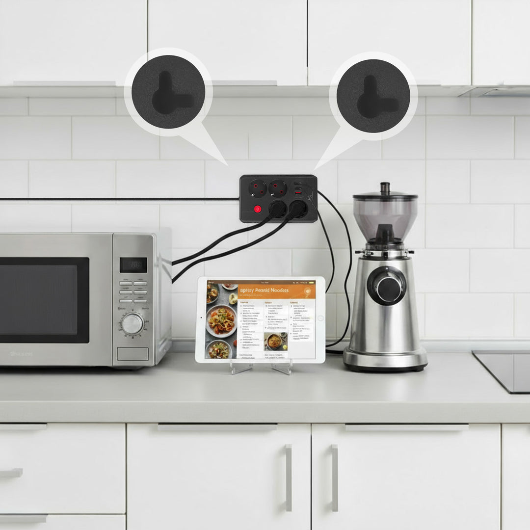 Listwa zasilająca Maclean, przedłużacz 4 gniazda + 3xUSB, 110-240V AC 50/60Hz, 2.1A max 2500W, 1,5m, czarna, MCE392 B