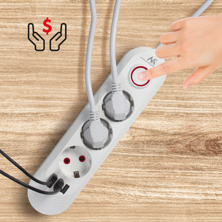 Listwa zasilająca Maclean, przedłużacz 3 gniazda + 3xUSB, 110-240V AC 50/60Hz, 2.1A max 2500W, 1,5m, biała, MCE394 W