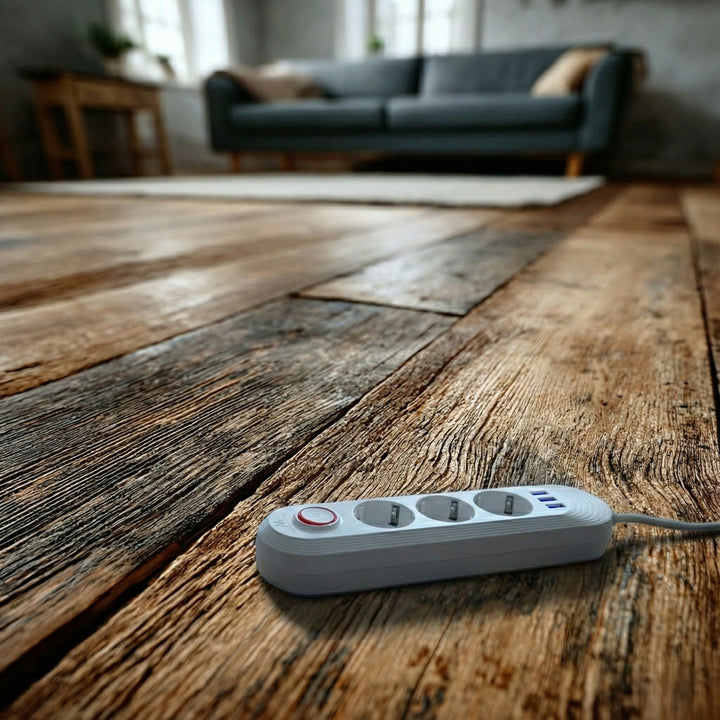 Listwa zasilająca Maclean, przedłużacz 3 gniazda + 3xUSB, 110-240V AC 50/60Hz, 2.1A max 2500W, 1,5m, biała, MCE394 W