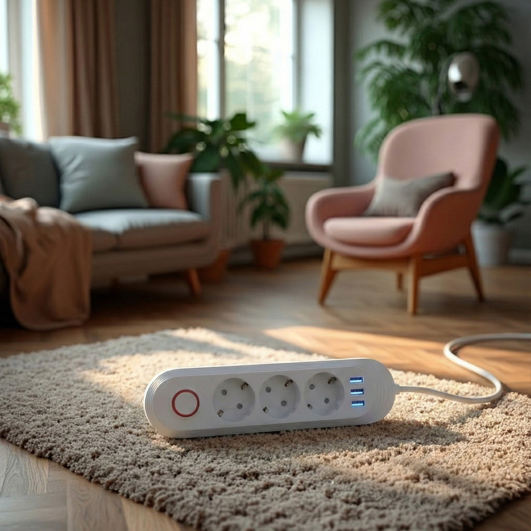 Listwa zasilająca Maclean, przedłużacz 3 gniazda + 3xUSB, 110-240V AC 50/60Hz, 2.1A max 2500W, 1,5m, biała, MCE394 W