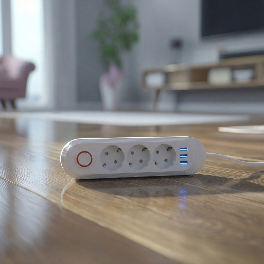 Listwa zasilająca Maclean, przedłużacz 3 gniazda + 3xUSB, 110-240V AC 50/60Hz, 2.1A max 2500W, 1,5m, biała, MCE394 W