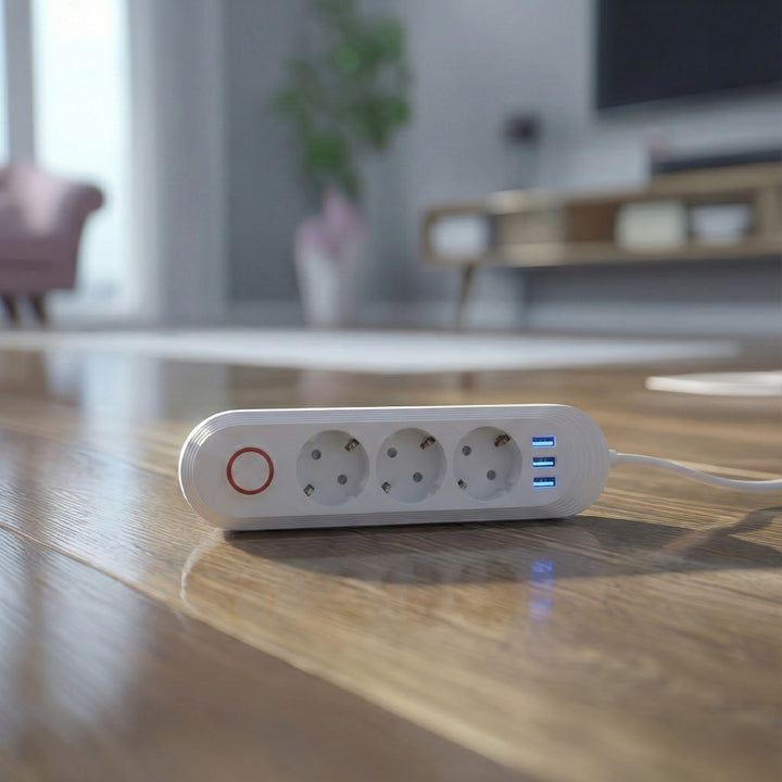 Listwa zasilająca Maclean, przedłużacz 3 gniazda + 3xUSB, 110-240V AC 50/60Hz, 2.1A max 2500W, 1,5m, biała, MCE394 W