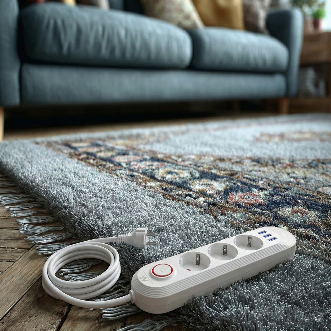 Listwa zasilająca Maclean, przedłużacz 3 gniazda + 3xUSB, 110-240V AC 50/60Hz, 2.1A max 2500W, 1,5m, biała, MCE394 W