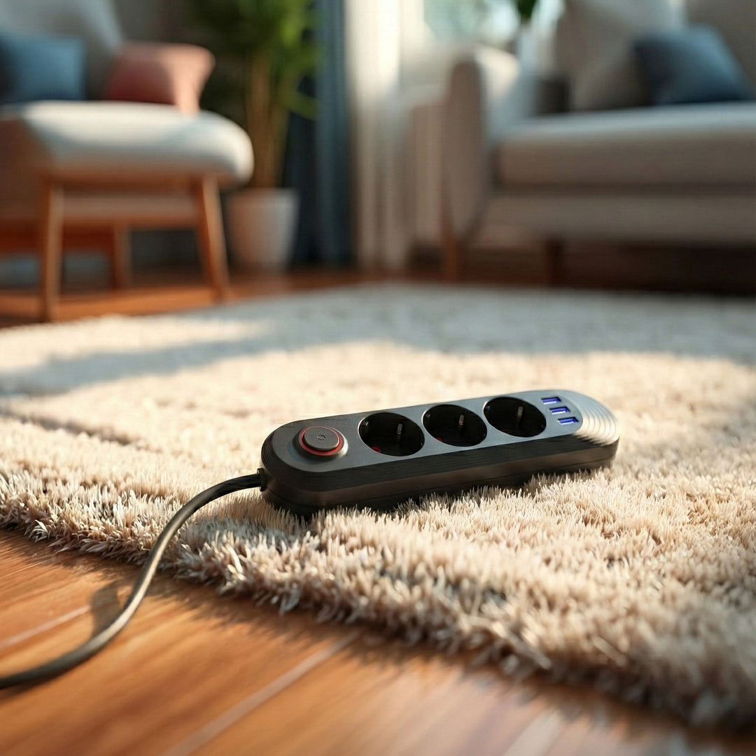 Listwa zasilająca Maclean, przedłużacz 3 gniazda + 3xUSB, 110-240V AC 50/60Hz, 2.1A max 2500W, 1,5m, czarna, MCE394 B