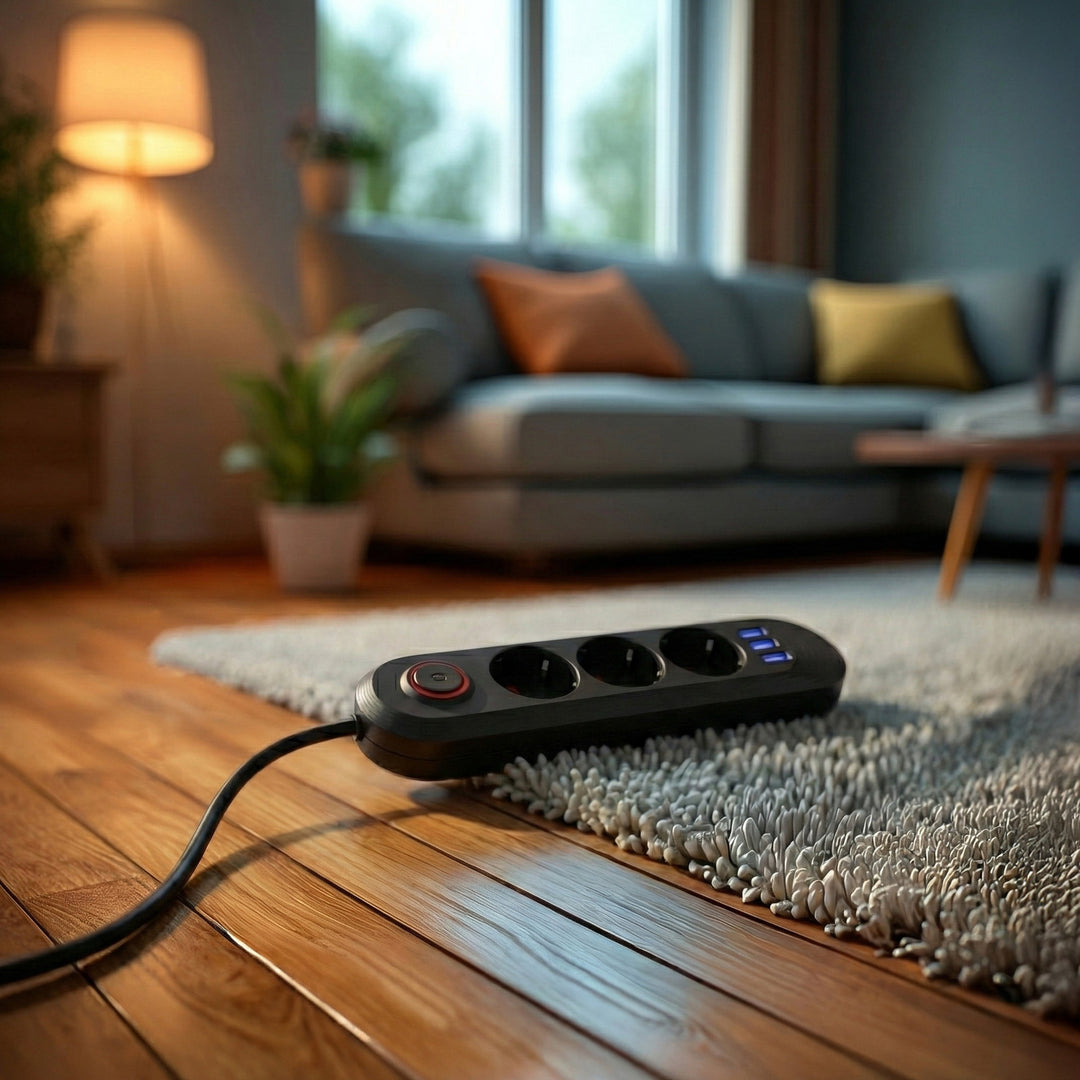 Listwa zasilająca Maclean, przedłużacz 3 gniazda + 3xUSB, 110-240V AC 50/60Hz, 2.1A max 2500W, 1,5m, czarna, MCE394 B