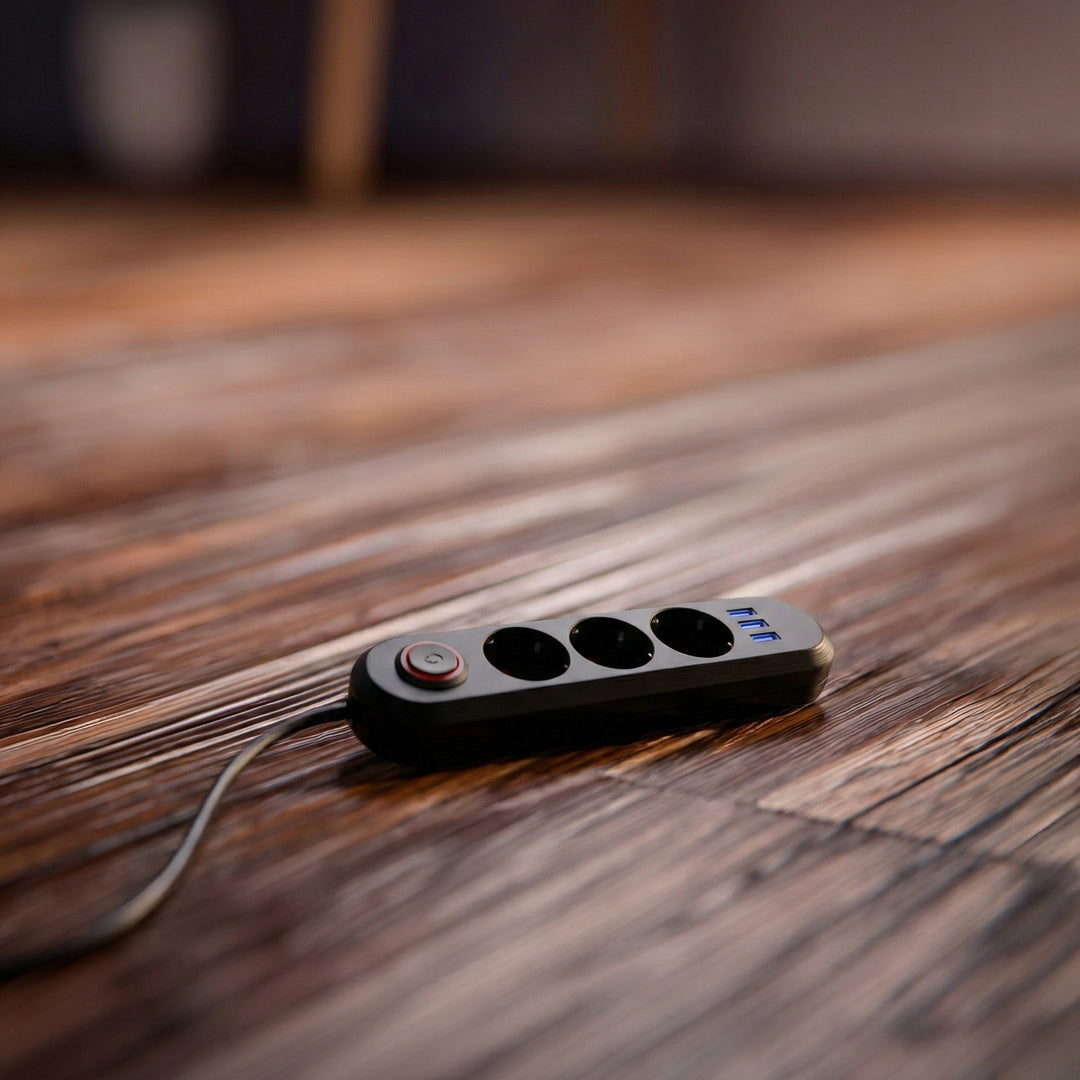 Listwa zasilająca Maclean, przedłużacz 3 gniazda + 3xUSB, 110-240V AC 50/60Hz, 2.1A max 2500W, 1,5m, czarna, MCE394 B