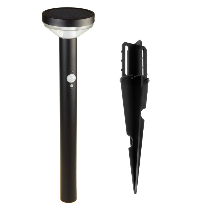 Solarna lampa LED Maclean, z czujnikiem, 3 tryby, wbijana, Li-ion 18650, IP44, 3,7V, 1200 mAh, Czarna, MCE465 B, 6 sztuk