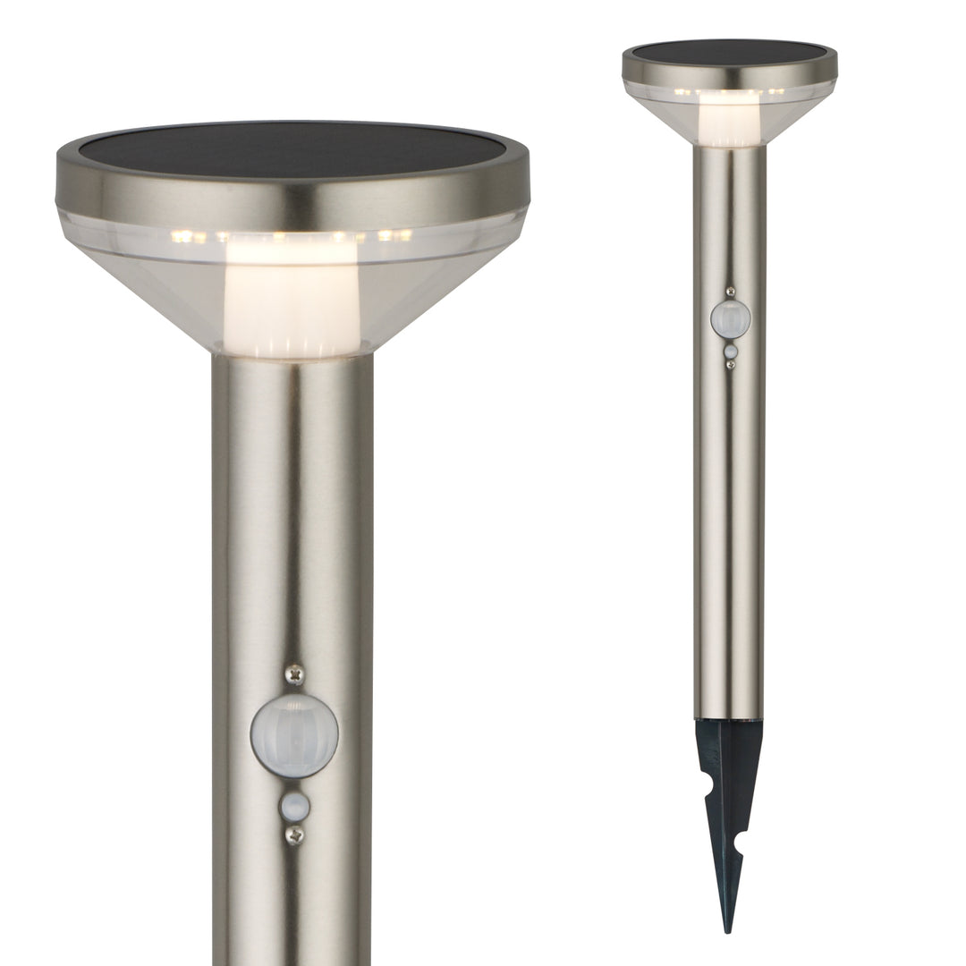 Solarna lampa LED Maclean, z czujnikiem, 3 tryby,wbijana, Li-ion 18650, IP44, 3,7V, 1200 mAh, Chrom matt, MCE465 C/M, 8 sztuk