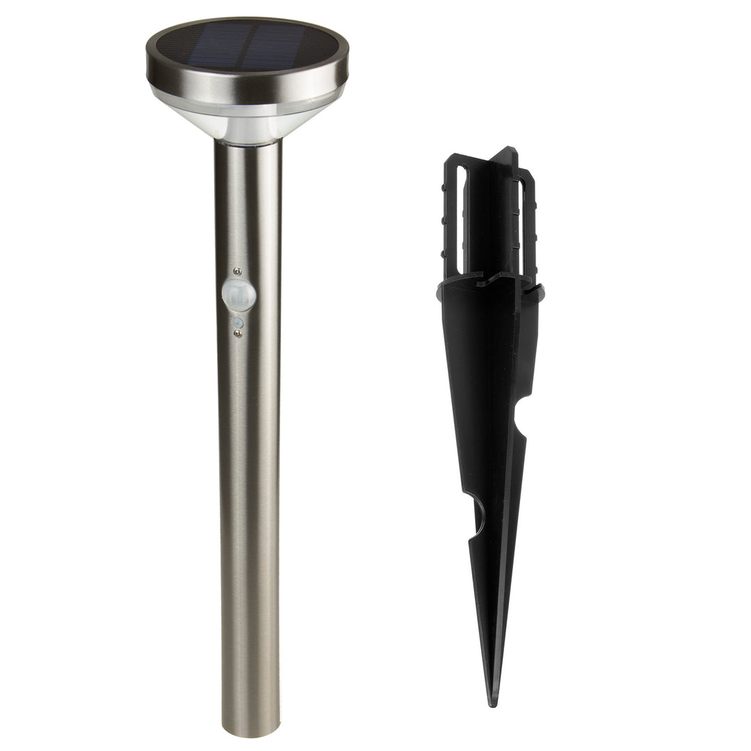 Solarna lampa LED Maclean, z czujnikiem, 3 tryby,wbijana, Li-ion 18650, IP44, 3,7V, 1200 mAh, Chrom matt, MCE465 C/M, 8 sztuk