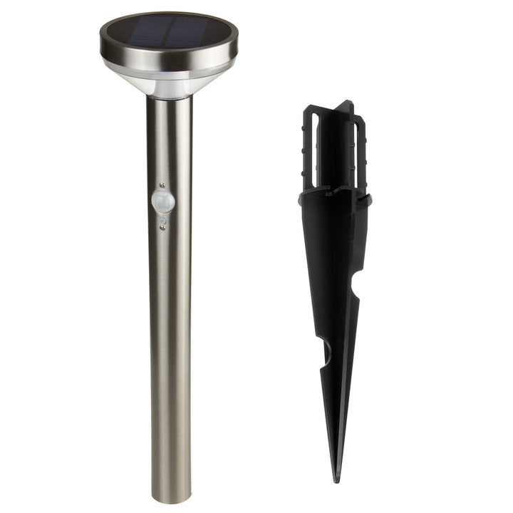 Solarna lampa LED Maclean, z czujnikiem, 3 tryby,wbijana, Li-ion 18650, IP44, 3,7V, 1200 mAh, Chrom matt, MCE465 C/M, 8 sztuk