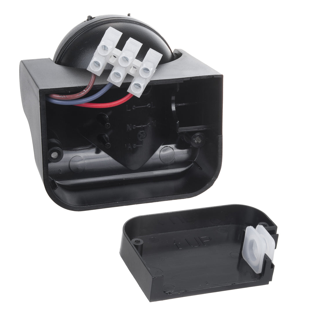 Czujnik ruchu PIR Maclean, na podczerwień, IP44, czarny z czarną przesłoną, zasięg 12m, max. obciążenie 300/1200W, MCE358 B/B