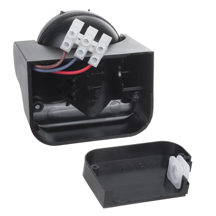 Czujnik ruchu PIR Maclean, na podczerwień, IP44, czarny z czarną przesłoną, zasięg 12m, max. obciążenie 300/1200W, MCE358 B/B