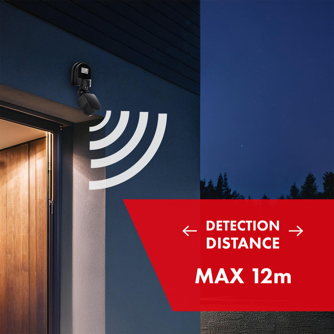 Ścienny czujnik ruchu i zmierzchu Maclean, 180°, max. 1200W, czarny z czarną przesłoną, MCE25 B/B