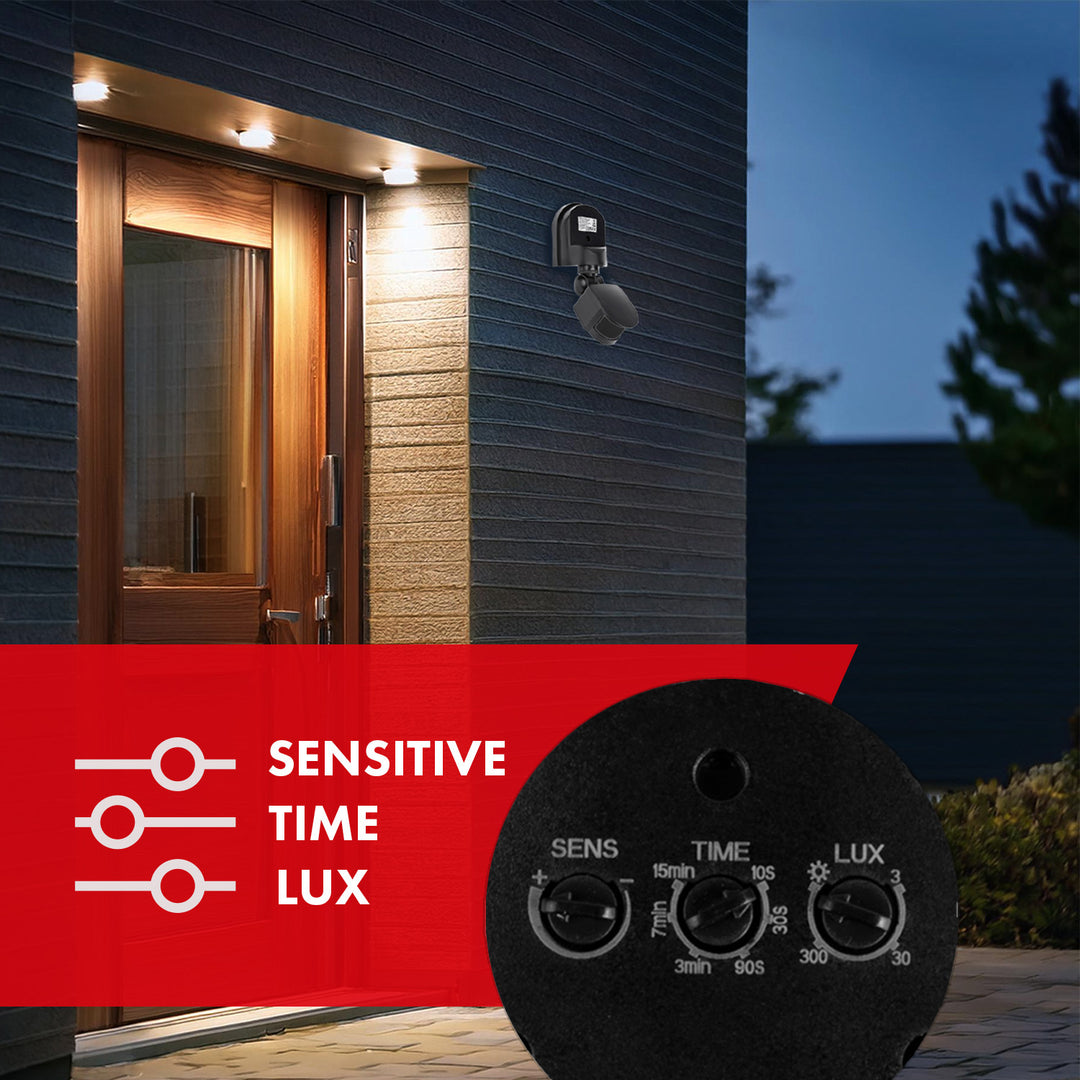 Ścienny czujnik ruchu i zmierzchu Maclean, 180°, max. 1200W, czarny z czarną przesłoną, MCE25 B/B