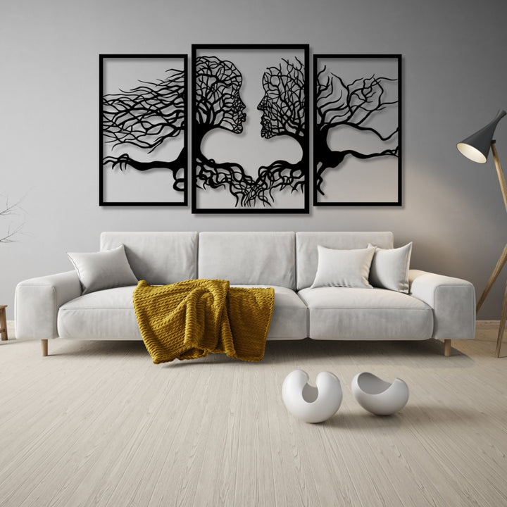 Ażurowy obraz Eyoka, dekoracja ścienna 3D, Obraz 3D "Twarze z drzew" 90x48cm Czarny