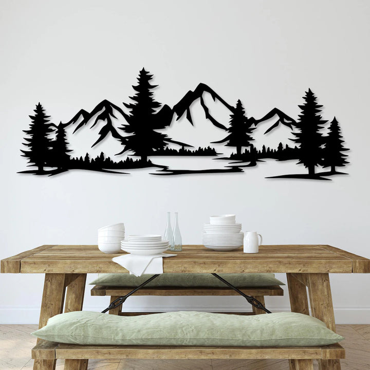 Ażurowy obraz, dekoracja ścienna 3D, Obraz 3D "Góry z lasem" 180x61cm Czarny