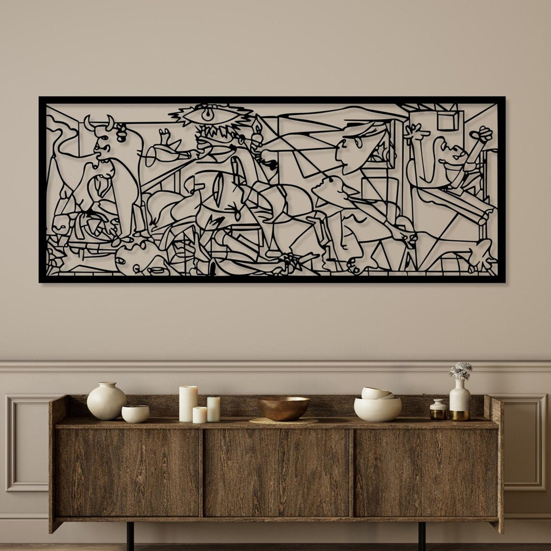 Ażurowy obraz, dekoracja ścienna 3D, Obraz 3D "Guernica Pablo Picasso" 150x60cm Czarny