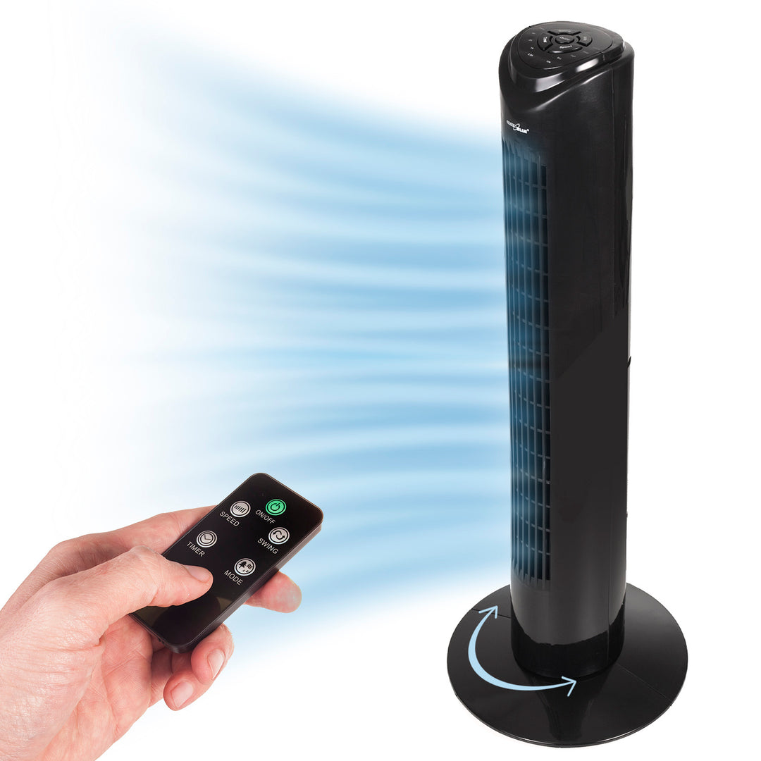 Wentylator kolumnowy GreenBlue 45W z 3 poziomami siły nawiewu, 82cm wysokości, 1,5m przewodu, z pilotem i timerem GB645 z wtyczką UK