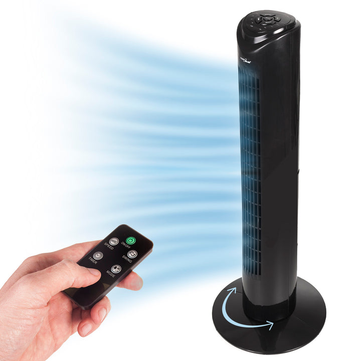 Wentylator kolumnowy GreenBlue 45W z 3 poziomami siły nawiewu, 82cm wysokości, 1,5m przewodu, z pilotem i timerem GB645 z wtyczką UK