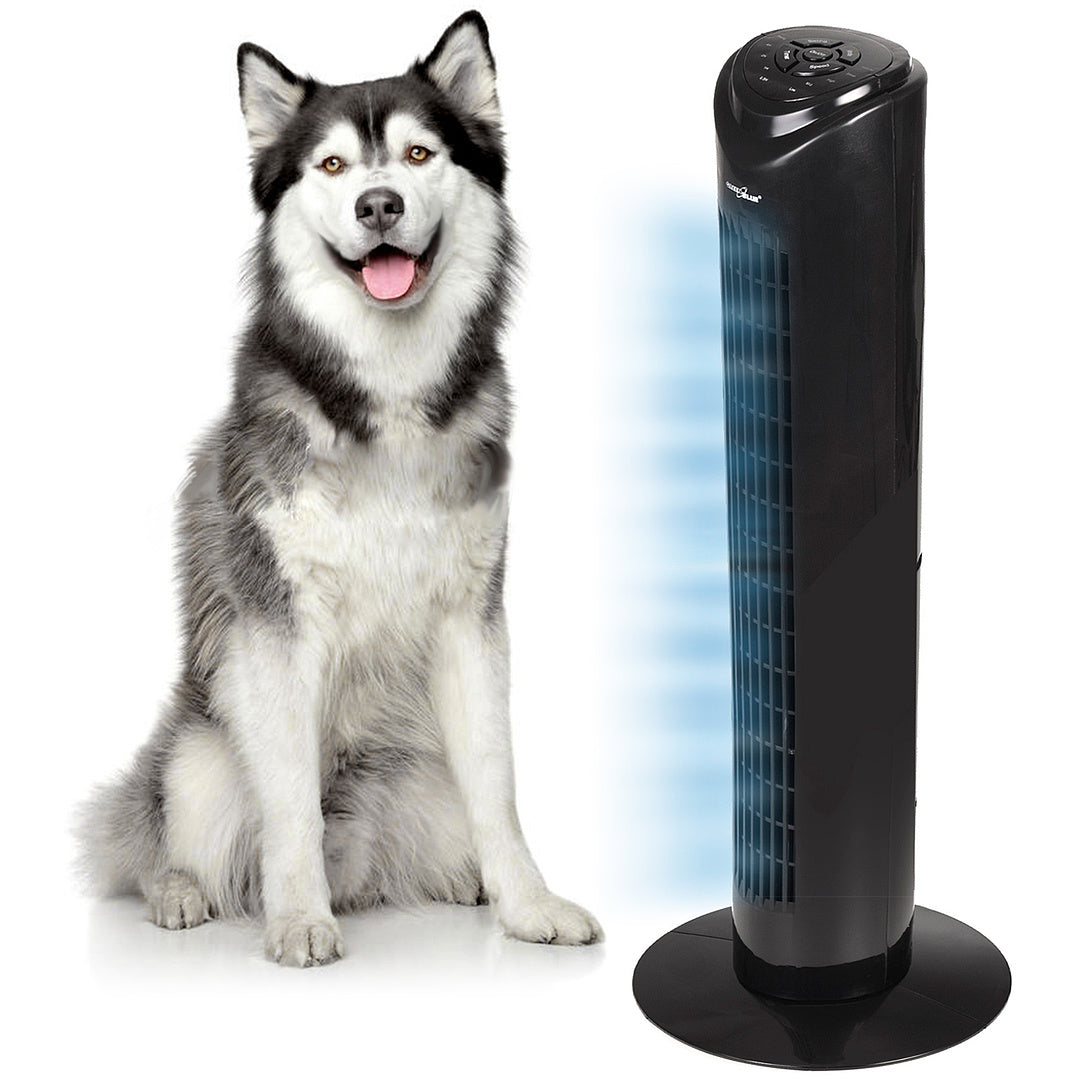 Wentylator kolumnowy GreenBlue 45W z 3 poziomami siły nawiewu, 82cm wysokości, 1,5m przewodu, z pilotem i timerem GB645 z wtyczką UK