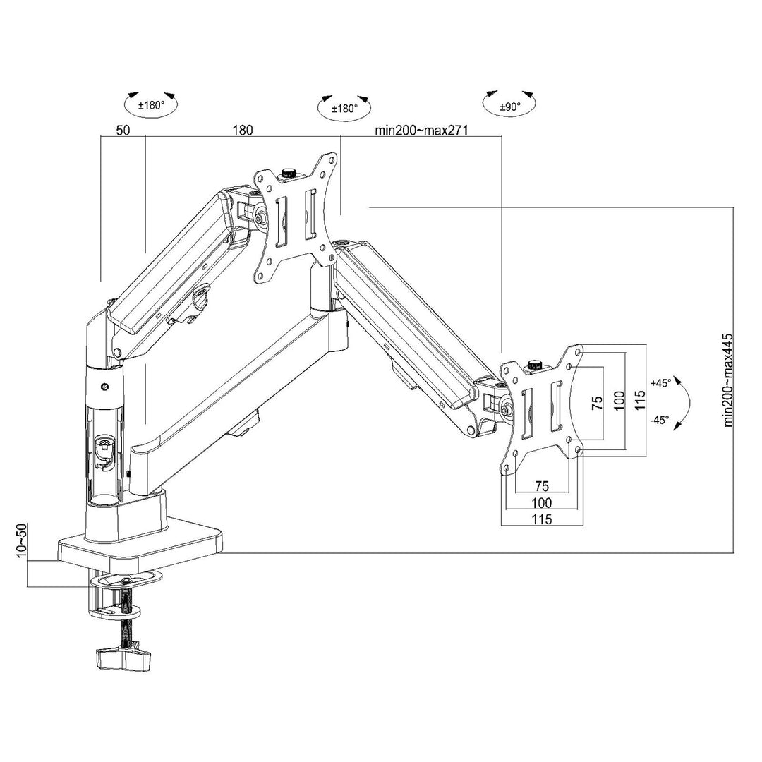 Uchwyt na 2 monitory Maclean, sprężyna gazowa, 17"-32", 2-10kg, czarny, MC-134