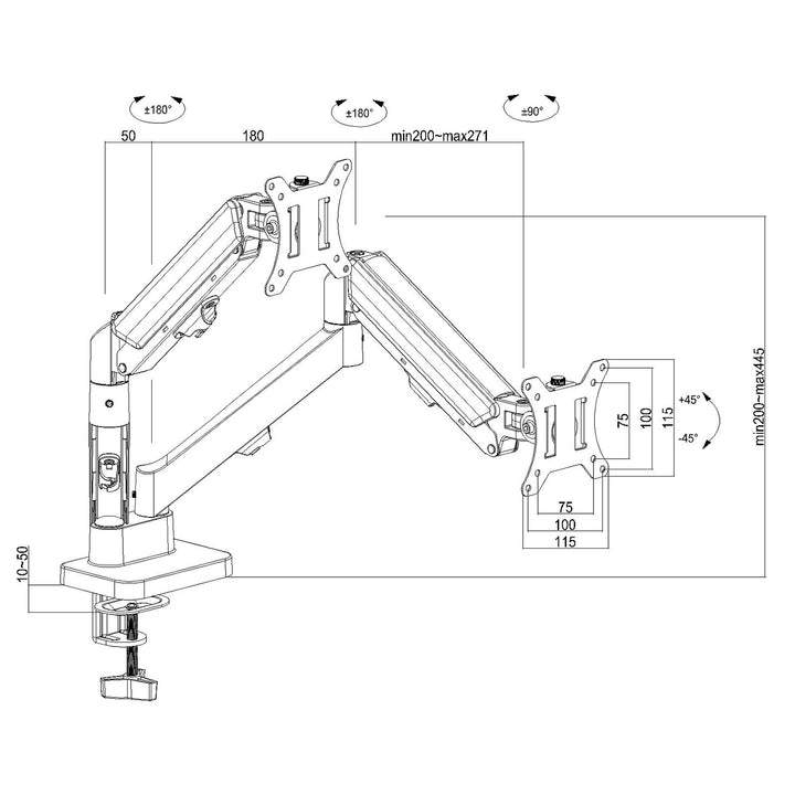 Uchwyt na 2 monitory Maclean, sprężyna gazowa, 17"-32", 2-10kg, czarny, MC-134