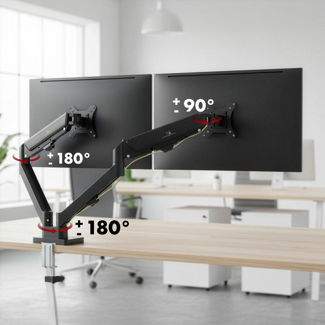 Uchwyt na 2 monitory Maclean, sprężyna gazowa, 17"-32", 2-10kg, czarny, MC-134