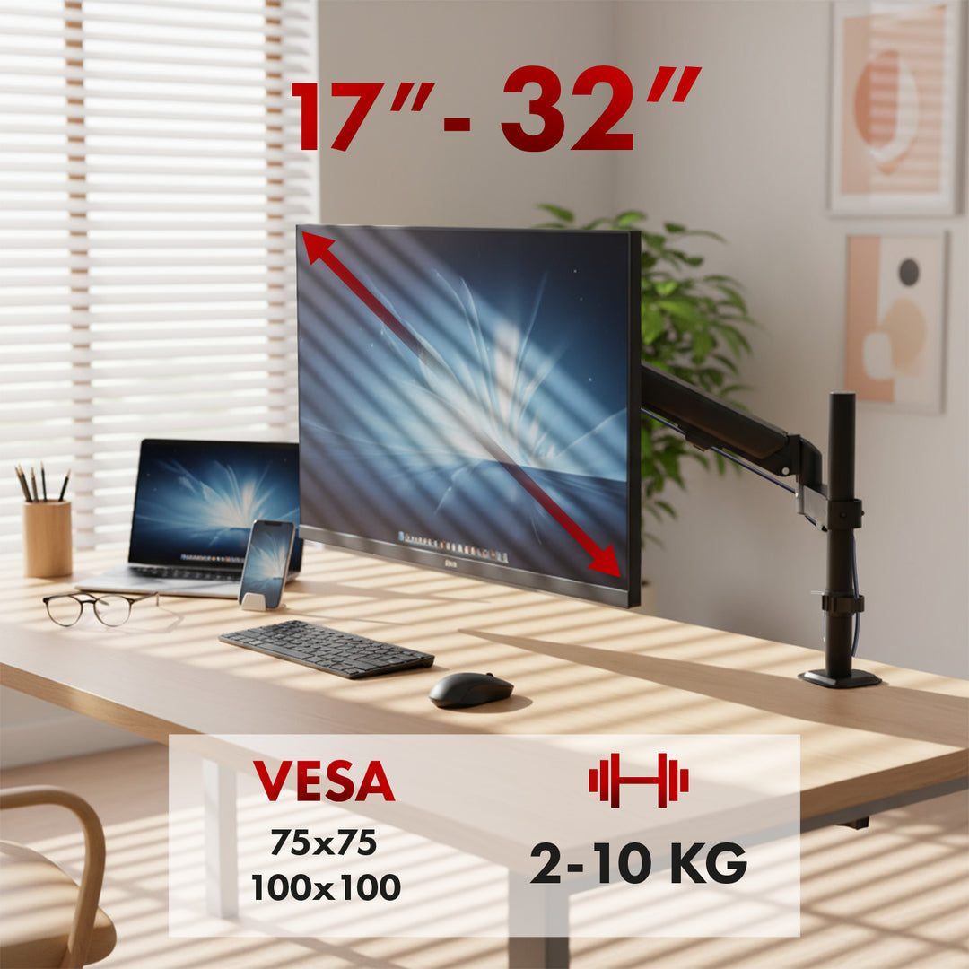 Uchwyt na monitor Maclean, sprężyna gazowa, 17"-32", 2-10kg, czarny, MC-135