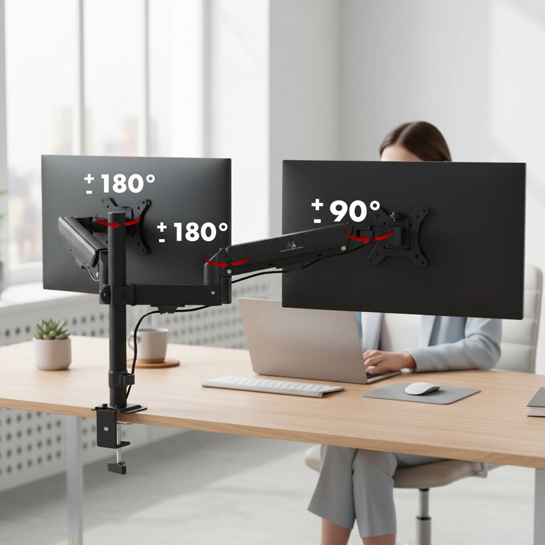 Uchwyt na 2 monitory Maclean, sprężyna gazowa, 17"-32", 2-10kg, czarny, MC-136