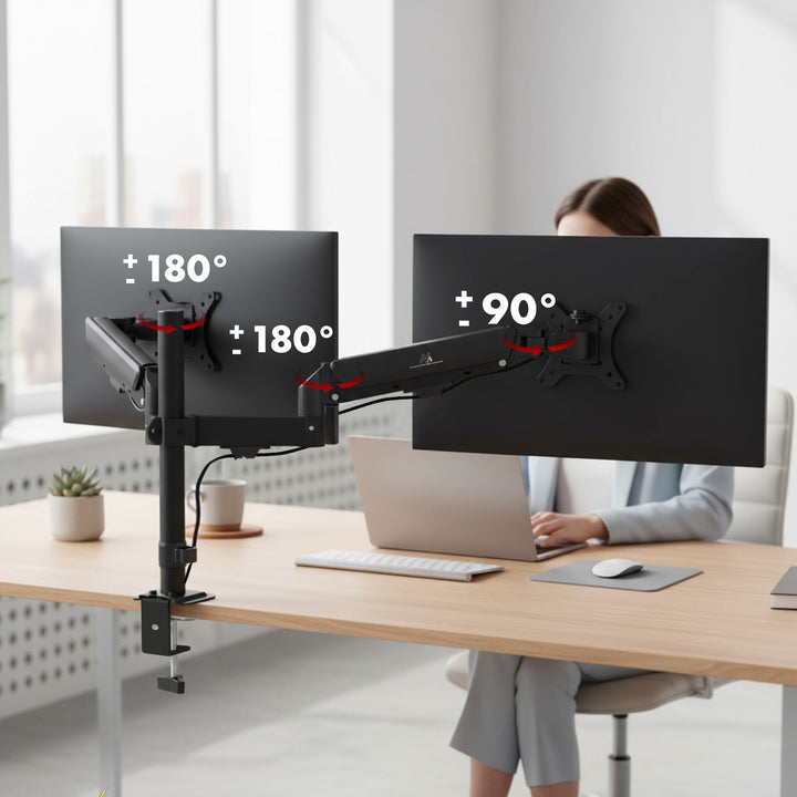 Uchwyt na 2 monitory Maclean, sprężyna gazowa, 17"-32", 2-10kg, czarny, MC-136