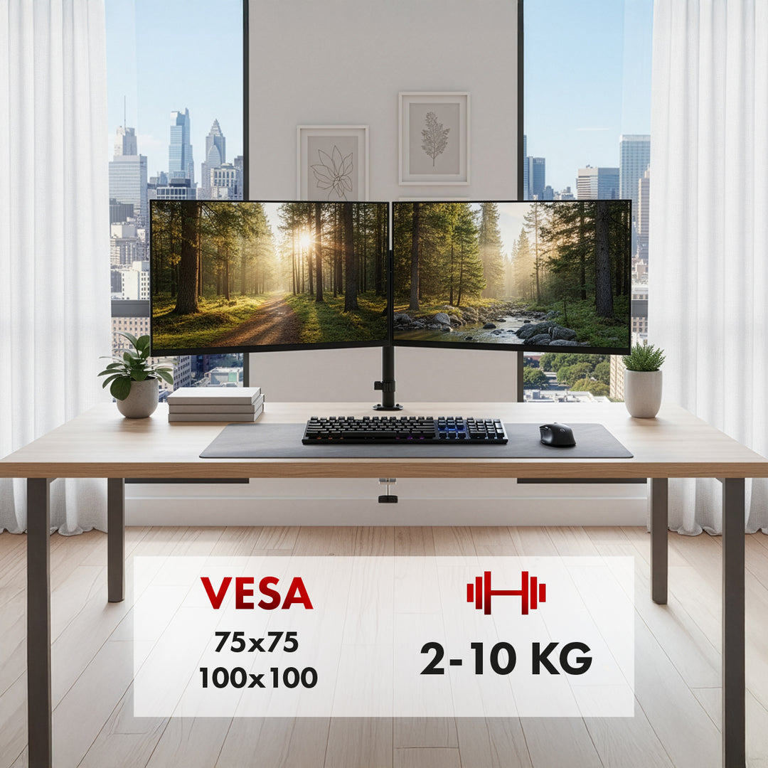 Uchwyt na 2 monitory Maclean, sprężyna gazowa, 17"-32", 2-10kg, czarny, MC-136