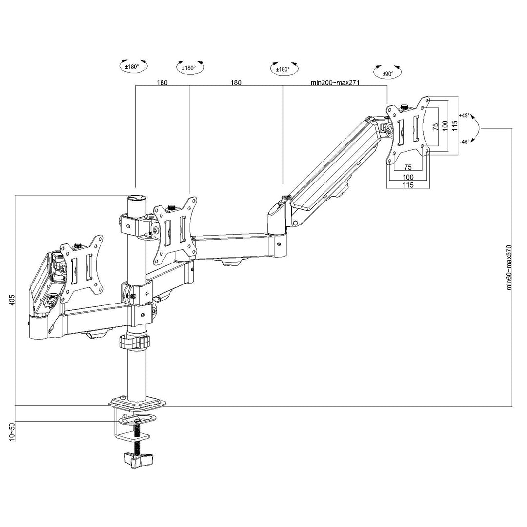 Uchwyt na 3 monitory Maclean, sprężyna gazowa, 17"-27", 2-8kg, czarny, MC-137