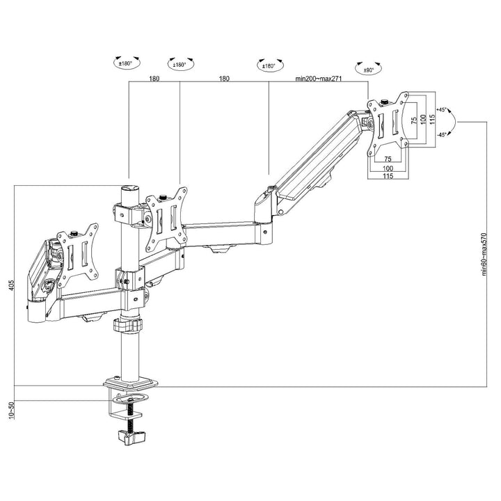 Uchwyt na 3 monitory Maclean, sprężyna gazowa, 17"-27", 2-8kg, czarny, MC-137