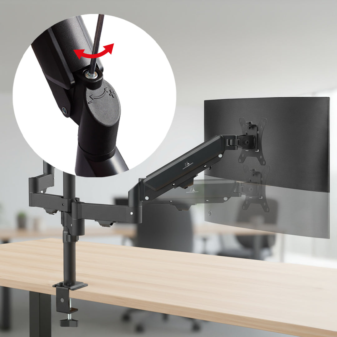 Uchwyt na 3 monitory Maclean, sprężyna gazowa, 17"-27", 2-8kg, czarny, MC-137