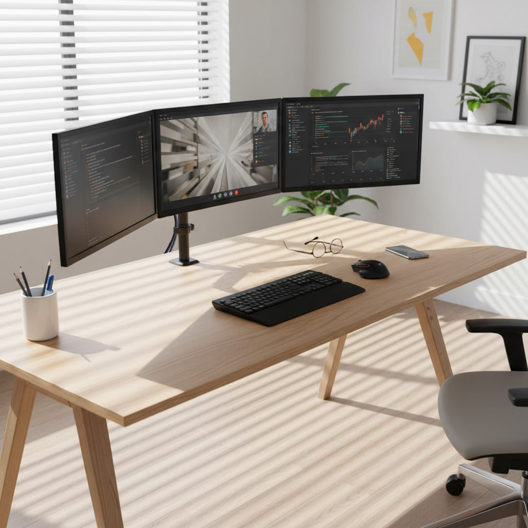 Uchwyt na 3 monitory Maclean, sprężyna gazowa, 17"-27", 2-8kg, czarny, MC-137