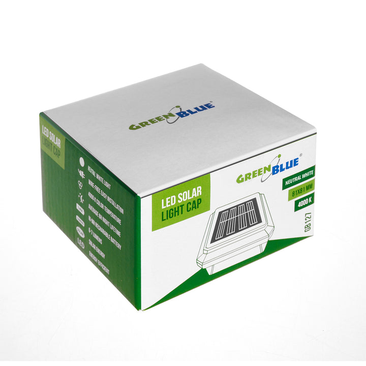 Lampa solarna LED na słupek GreenBlue, 80x80mm, daszek kopertowy, GB127, 4 sztuki