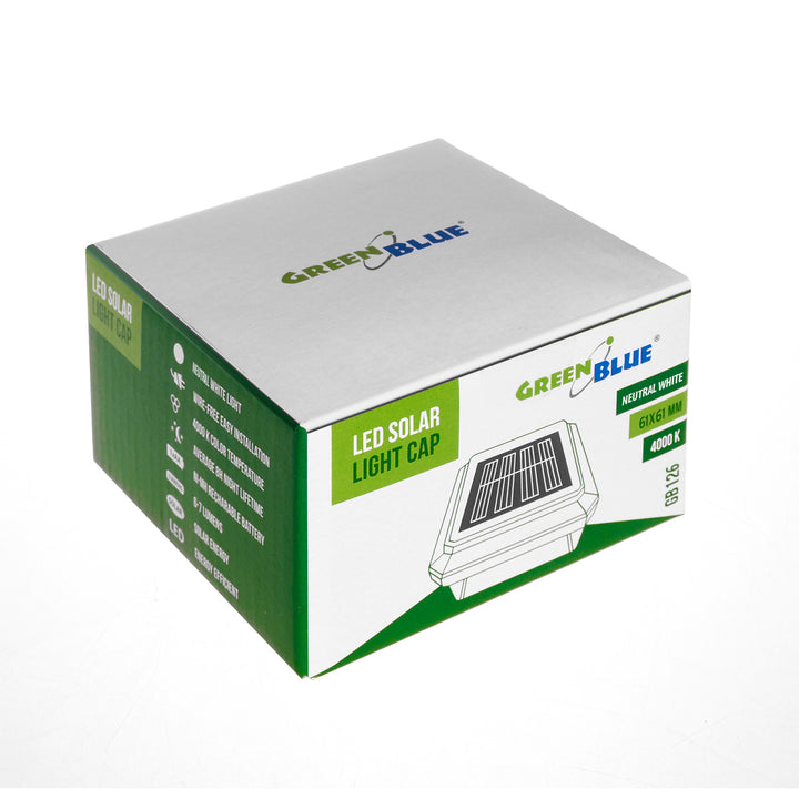 Lampa solarna LED na słupek GreenBlue, 60x60mm, daszek kopertowy, GB126, 4 sztuki