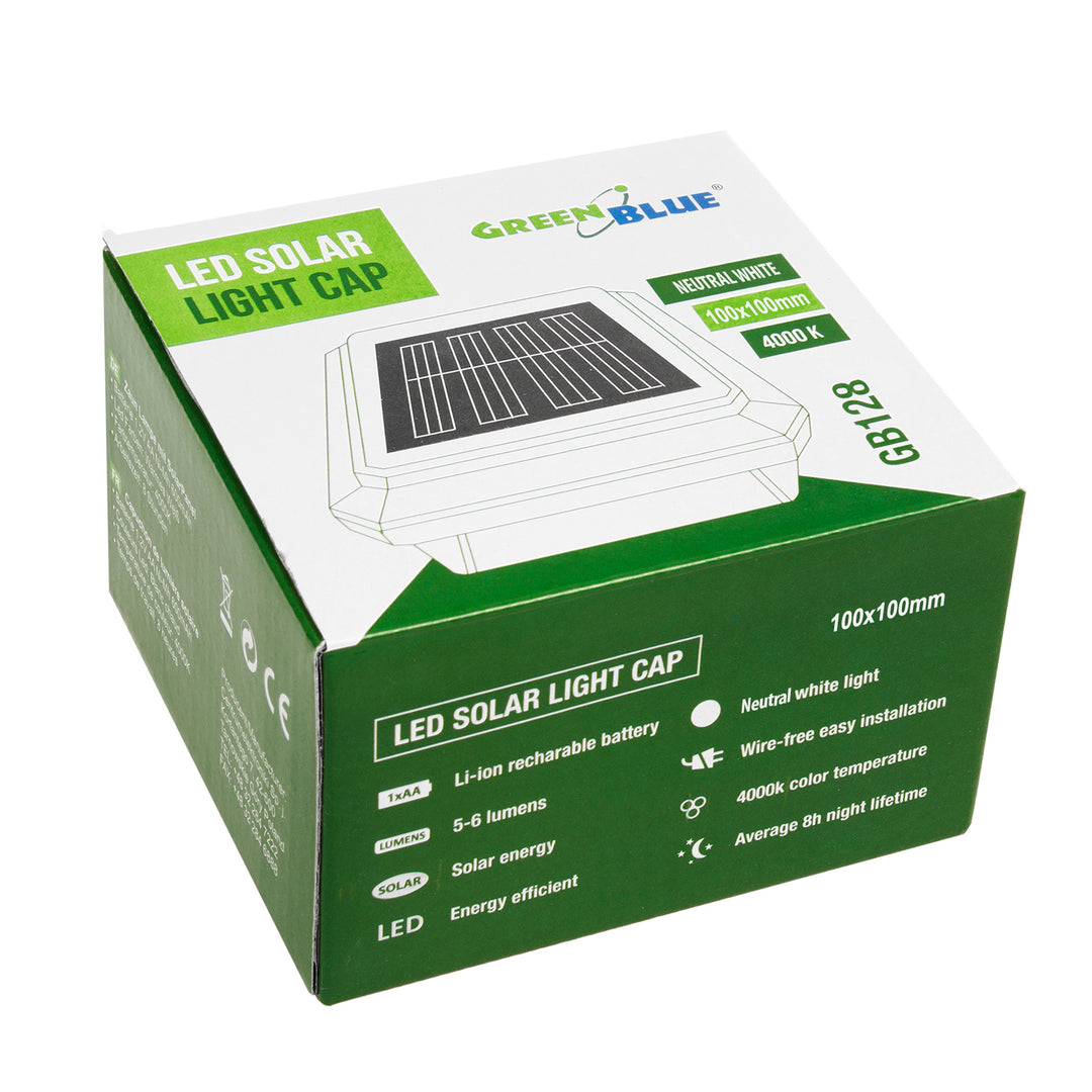 Lampa solarna LED na słupek GreenBlue, 100x100mm, daszek kopertowy, GB128, 4 sztuki