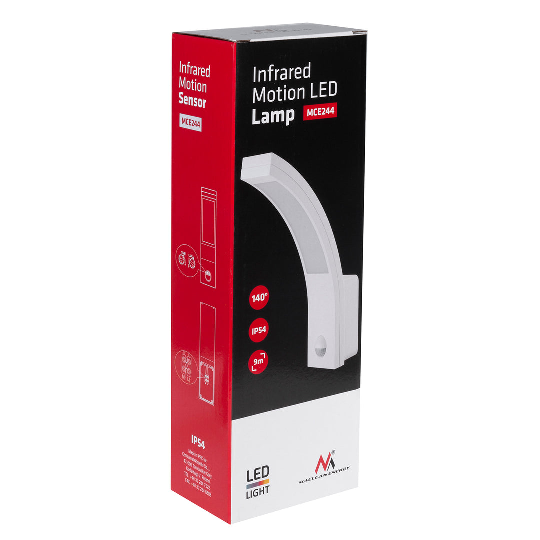 Lampa LED z czujnikiem ruchu Maclean, czujnik ruchu PIR, kolor biały, 10W, IP54, 750lm, barwa neutralna biała (4000K) MCE244 W