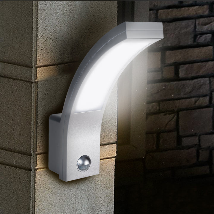 Lampa LED z czujnikiem ruchu Maclean, czujnik ruchu PIR, kolor srebrny, 10W, IP54, 750lm, barwa neutralna biała (4000K) MCE244 S, 2 sztuki