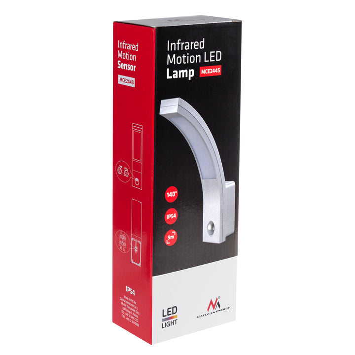 Lampa LED z czujnikiem ruchu Maclean, czujnik ruchu PIR, kolor srebrny, 10W, IP54, 750lm, barwa neutralna biała (4000K) MCE244 S, 2 sztuki