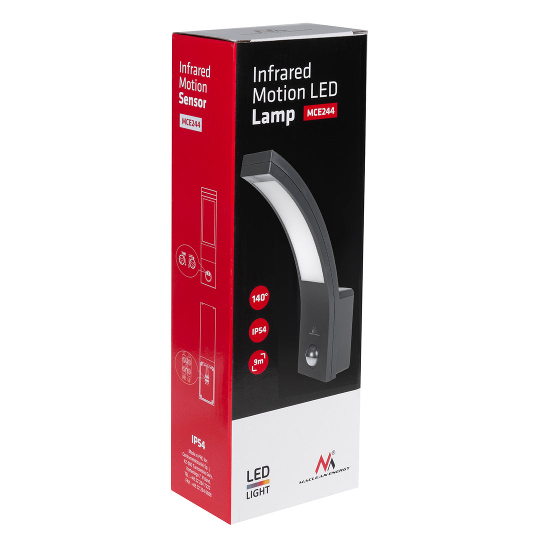 Lampa LED z czujnikiem ruchu Maclean, czujnik PIR, kolor czarny, 10W, IP54, 750lm, barwa neutralna biała (4000K) MCE244 B, 2 sztuki