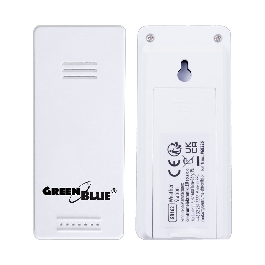 Bezprzewodowa stacja pogody GreenBlue,temperatura IN/OUT, zegar, do wyboru °C / °F, zasięg do 60m, GB162