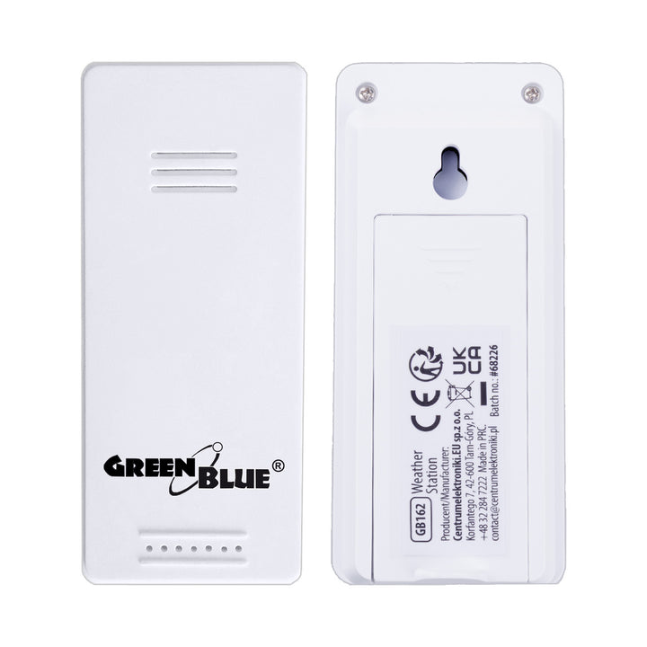 Bezprzewodowa stacja pogody GreenBlue,temperatura IN/OUT, zegar, do wyboru °C / °F, zasięg do 60m, GB162