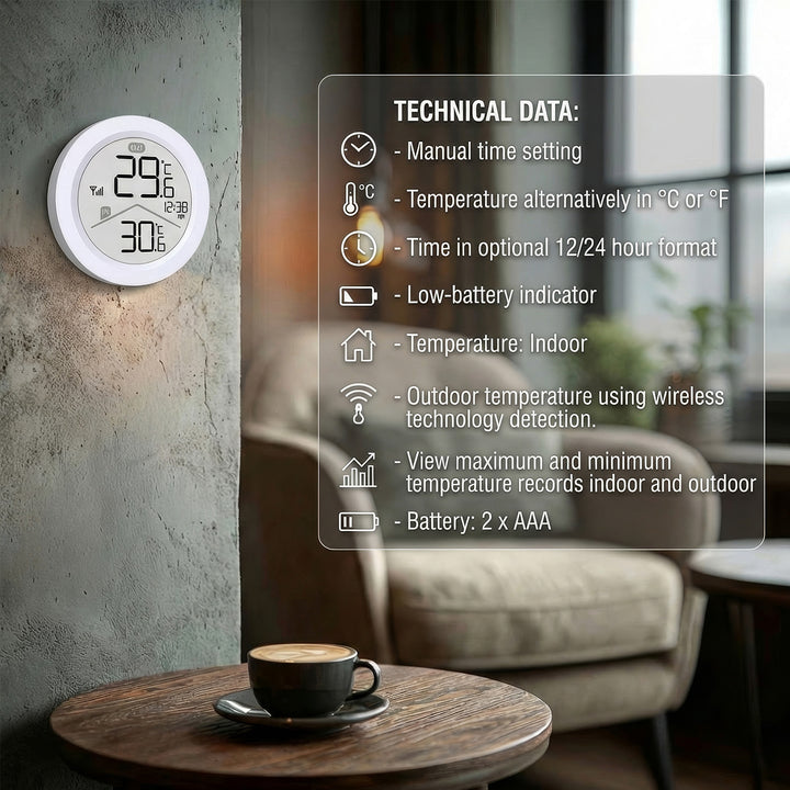 Bezprzewodowa stacja pogody GreenBlue,temperatura IN/OUT, zegar, do wyboru °C / °F, zasięg do 60m, GB162