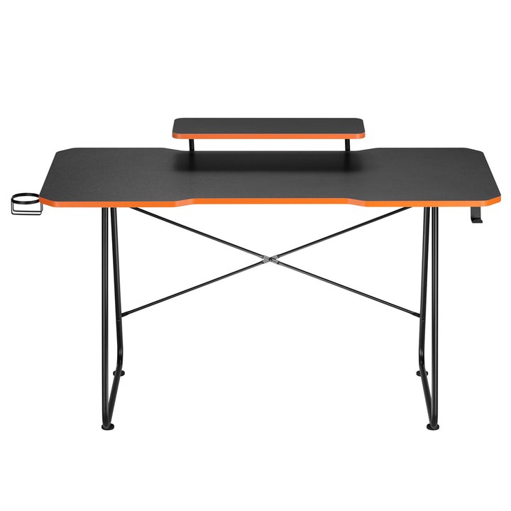 Biurko gamingowe z półką na monitor NanoRS, 50kg max, wysokość 850mm, czarne, RS170+Organizer kabli / maskownica do biurka Nano RS, 1345mm, czarno czerwony, RS125